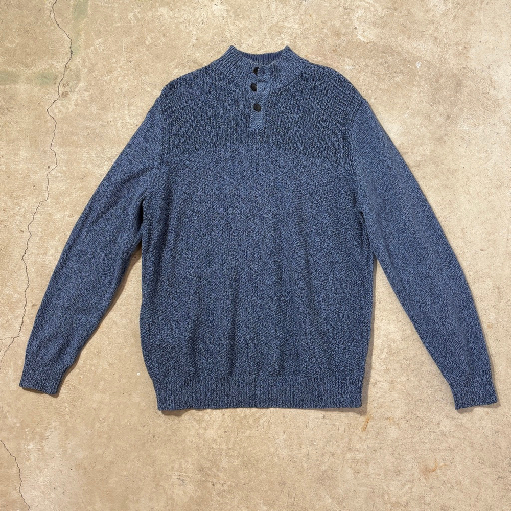 Chaps Blue Quarter Button Sweater Elbow Patches Men’s Large Cotton Ralph Lauren